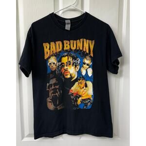 Bad Bunny unisex T-Shirt Medium Black Picture Portrait Graphic Short Sleeve Tee